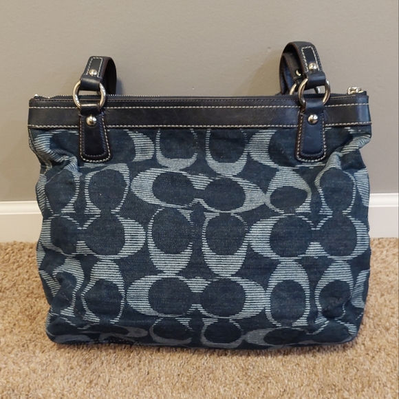 COACH Poppy Glam Signature Denim Tote - Picture 8 of 16